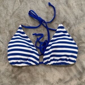Striped Blue & White Triangle Bikini Top - Women